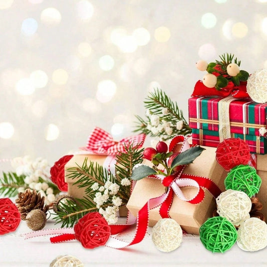 30 Pcs Christmas Rattan Balls Decorations Christmas Wicker Balls Decorative For Christmas Home Decor DIY Vase Bowl Filler Ornament Table Decoration