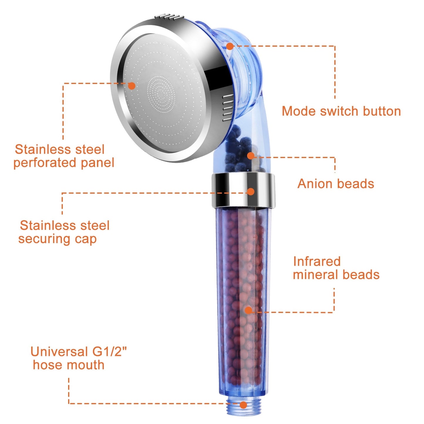 1Pc Ionic Filtration Shower Head High Pressure 3 Mode Stone Water Saving Bath Handheld Shower